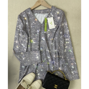 Kvinders Metallic Disco Glitter Print V-hals Top - Rikke