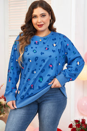 Himmelblå leopard sweatshirt med ribkant, drop shoulder pullover - Fran