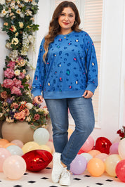 Himmelblå leopard sweatshirt med ribkant, drop shoulder pullover - Fran