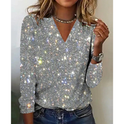 Kvinders Metallic Disco Glitter Print V-hals Top - Rikke