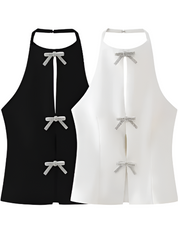 Diamond Sløjfe Toppe Vintage Halter Neck Ærmeløs til jul - Katarina