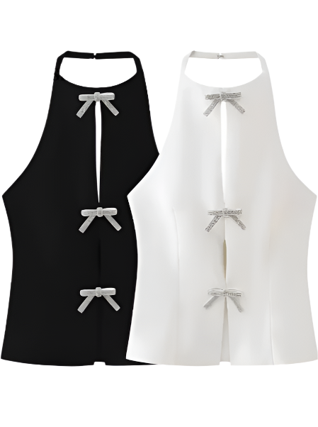 Diamond Sløjfe Toppe Vintage Halter Neck Ærmeløs til jul - Katarina