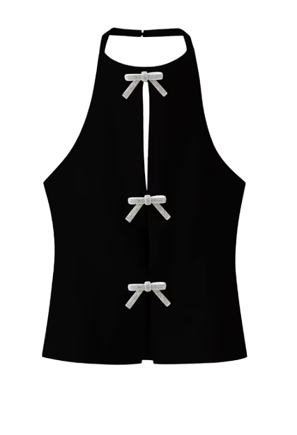 Diamond Sløjfe Toppe Vintage Halter Neck Ærmeløs til jul - Katarina