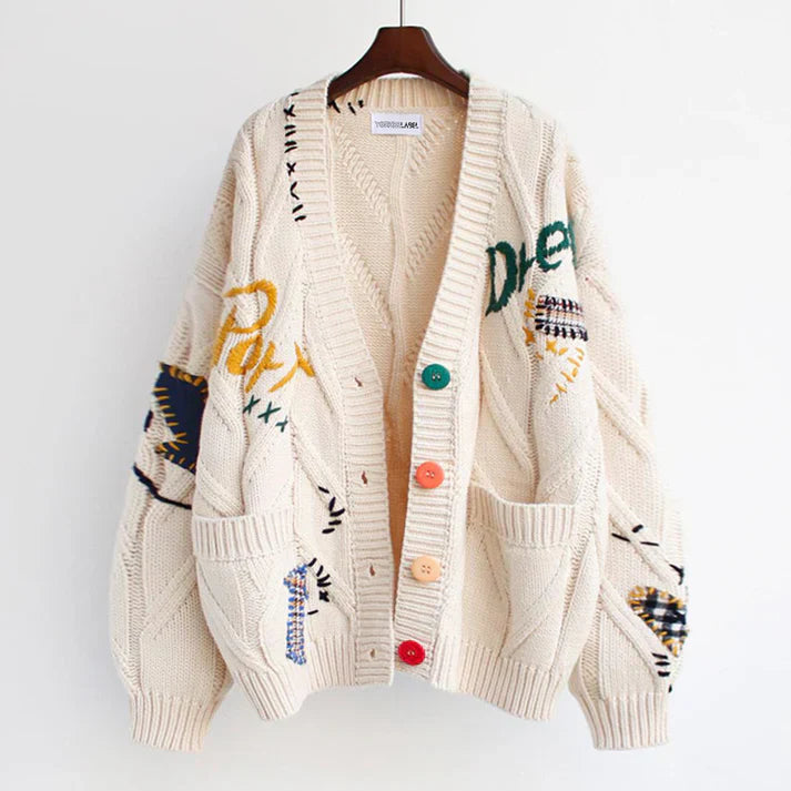 Cardigan med patchwork-accenter - Ellis
