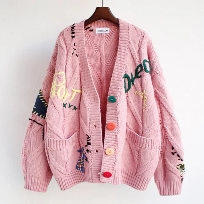 Cardigan med patchwork-accenter - Ellis