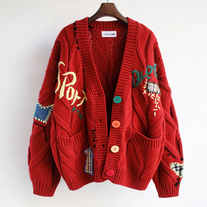 Cardigan med patchwork-accenter - Ellis