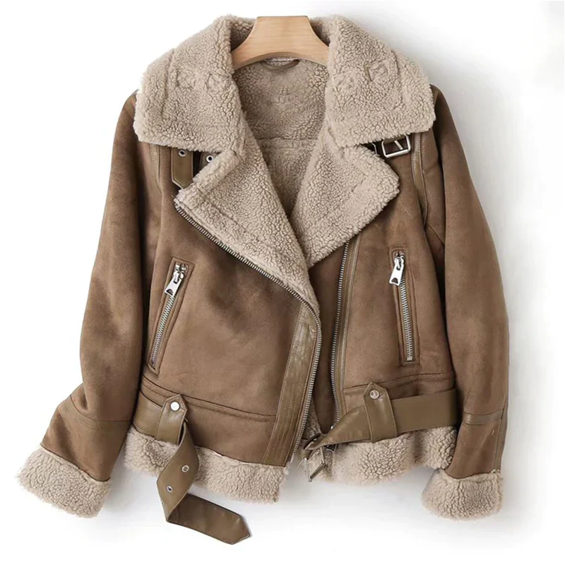 Læderjakke med sherpafor - Maciel