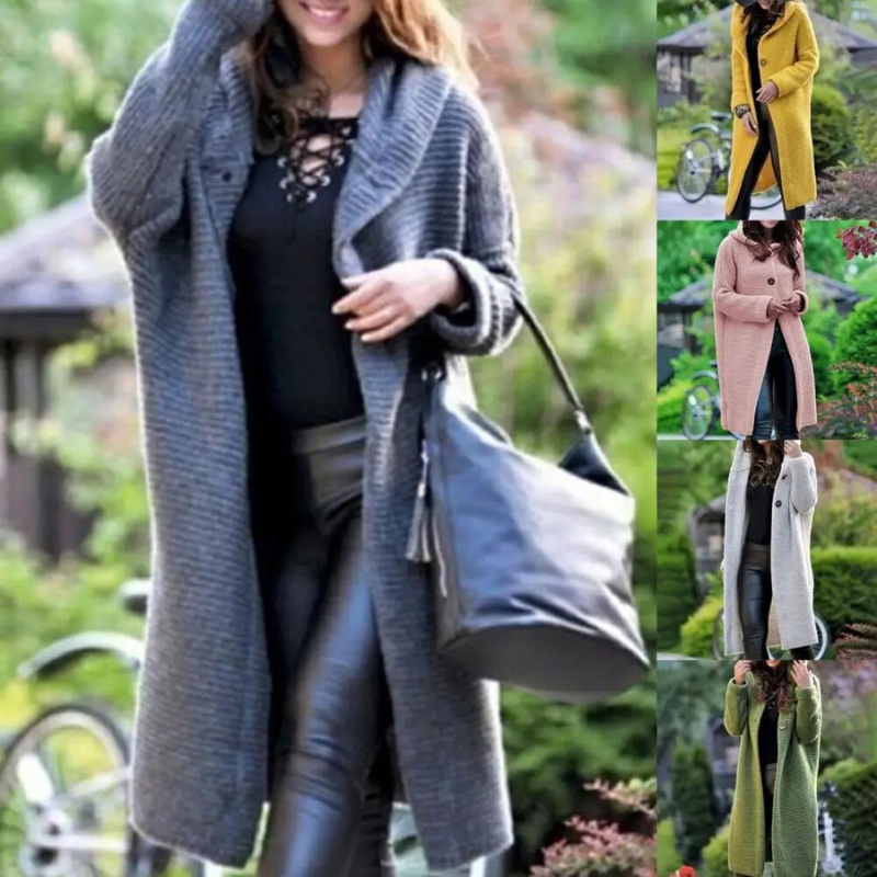 Lang cardigan med hætte til kvinder - Harnett