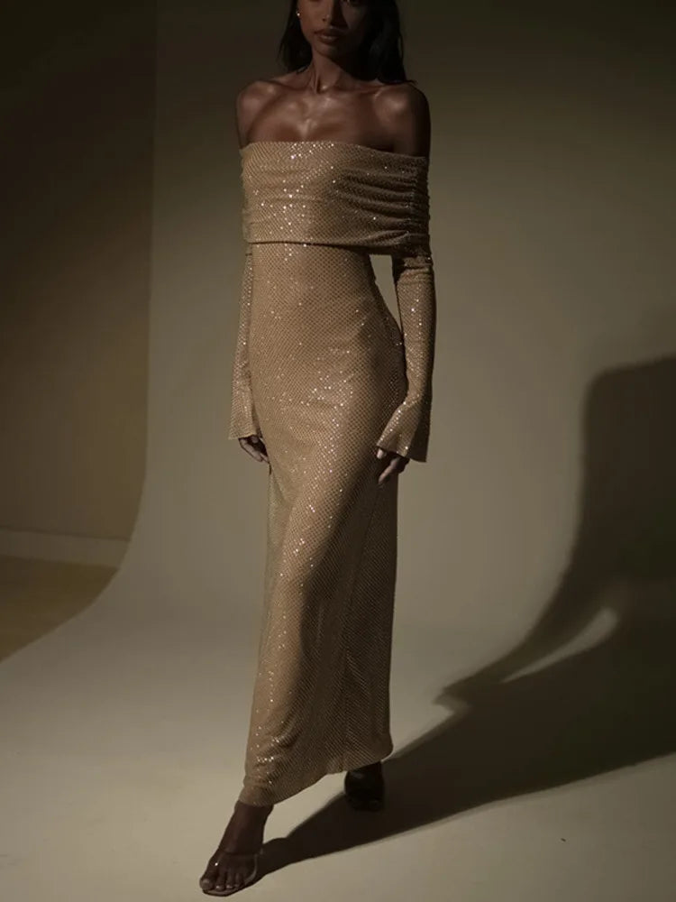 Elegant stropløs sparkle maxi kjole til kvinder festkjole - Natasja