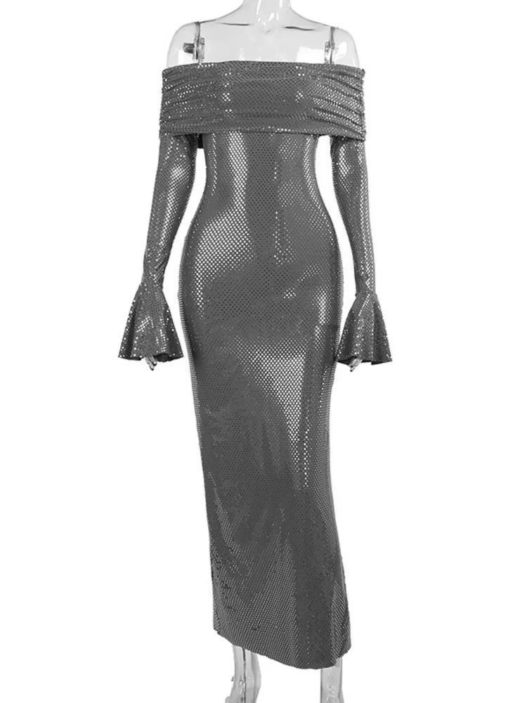 Elegant stropløs sparkle maxi kjole til kvinder festkjole - Natasja