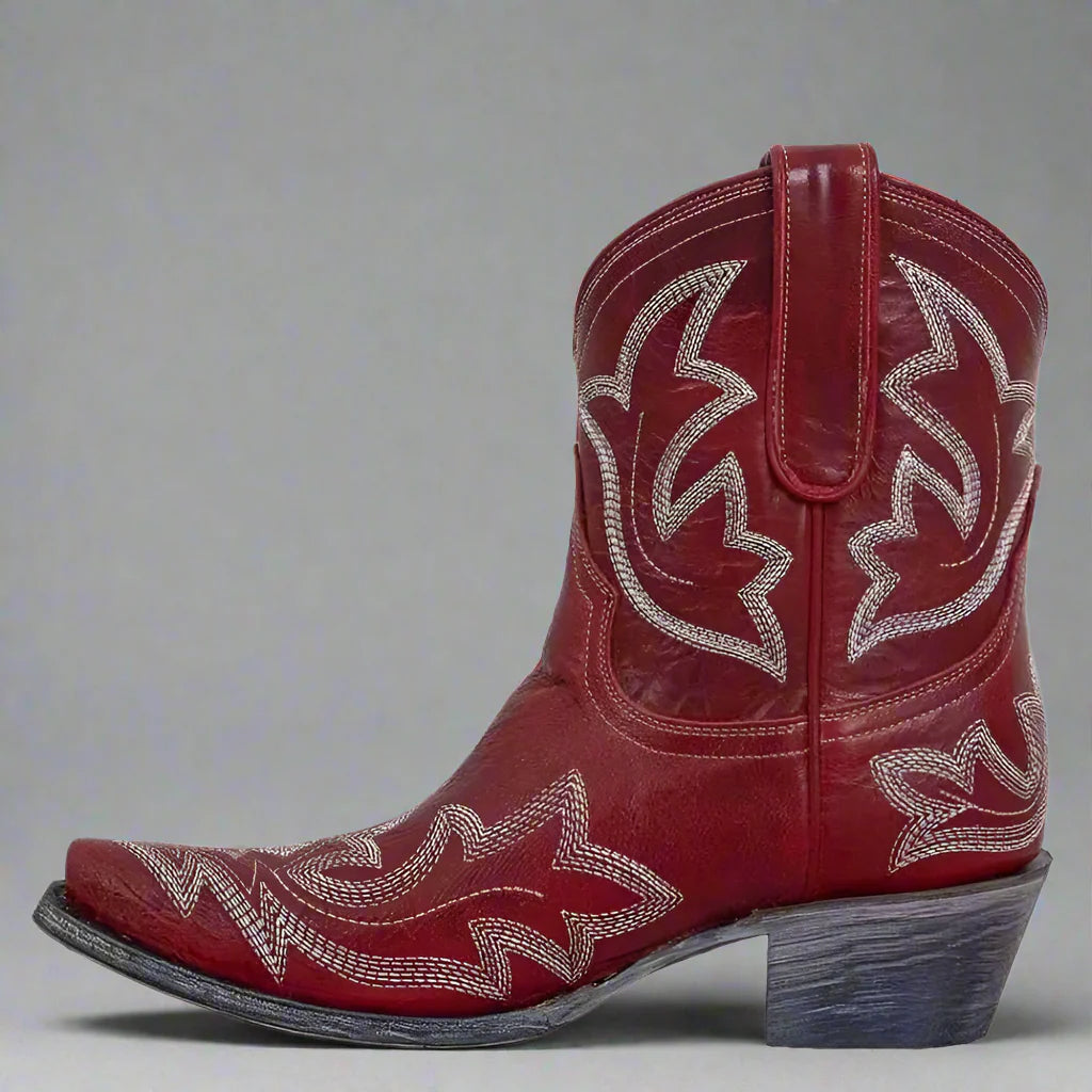 Broderede PU Læder Højhælede Cowboystøvler til Kvinder | Forårs Kollektion - Karinine