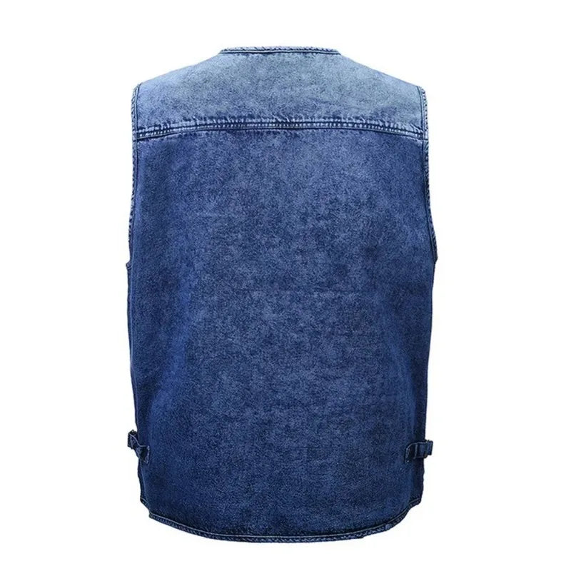 Ærmeløs denimvest med flere lommer til mænd - Kellez