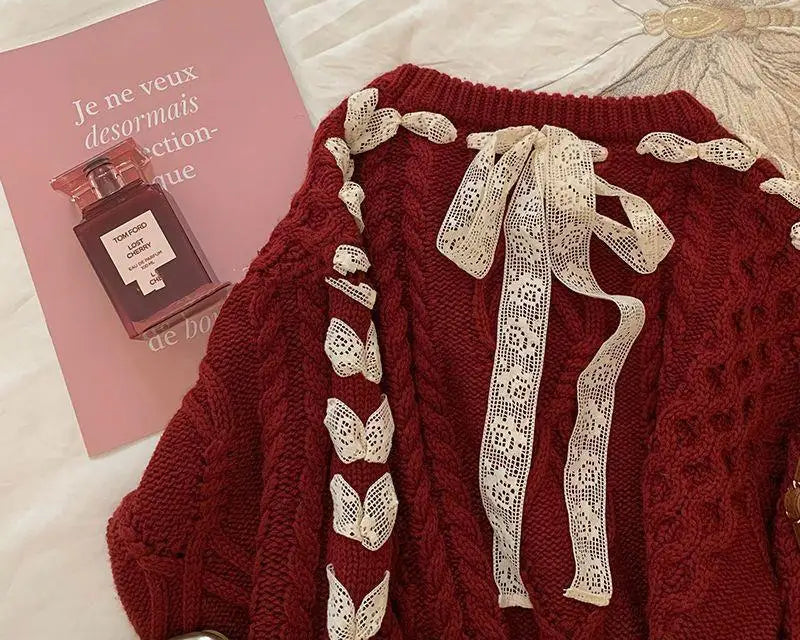 Rød sløjfe striktrøje til kvinder - Taniesha