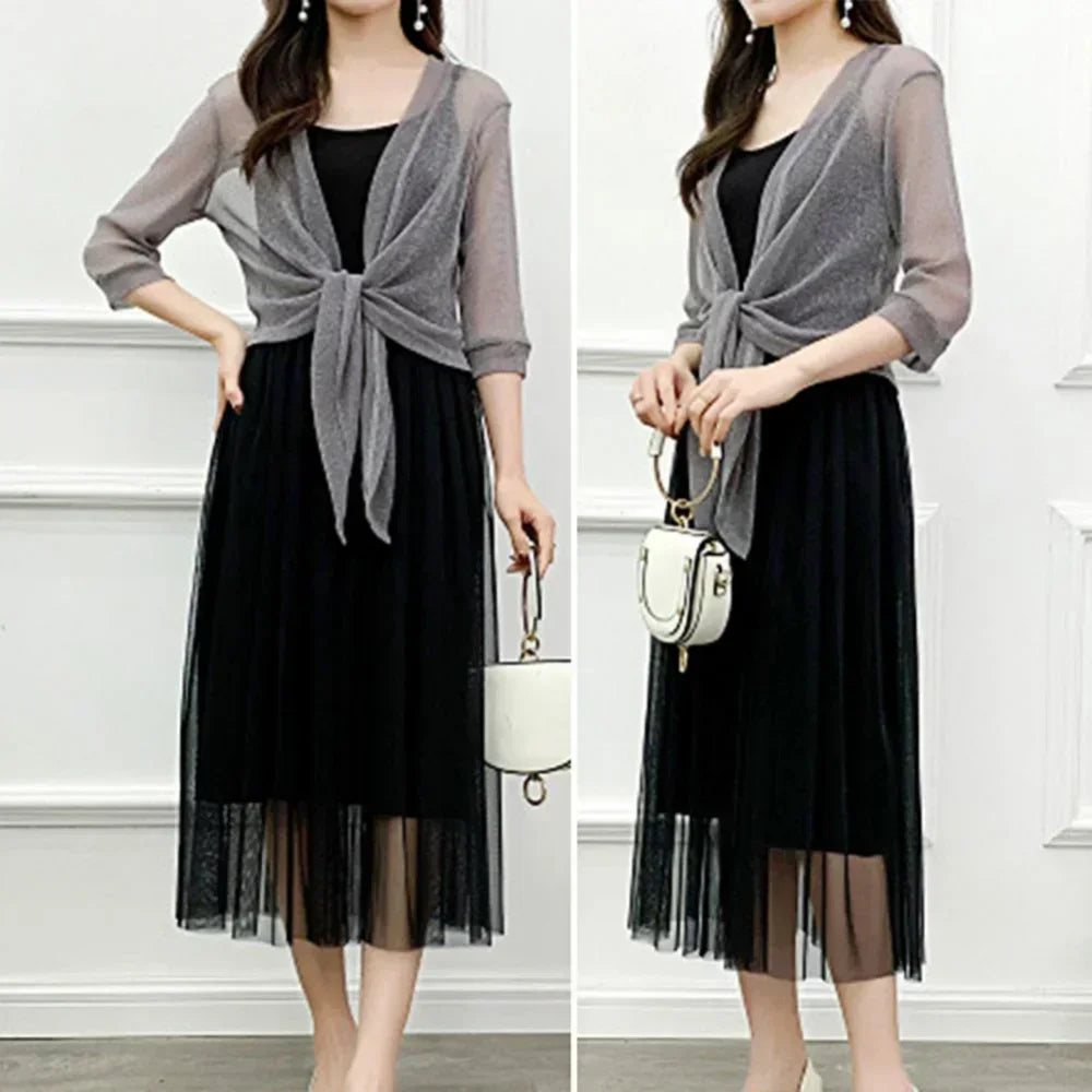 Kvinders sheer glitter cardigan halværmet snørebånd til nytårsaftener - Katherine