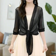 Kvinders sheer glitter cardigan halværmet snørebånd til nytårsaftener - Katherine