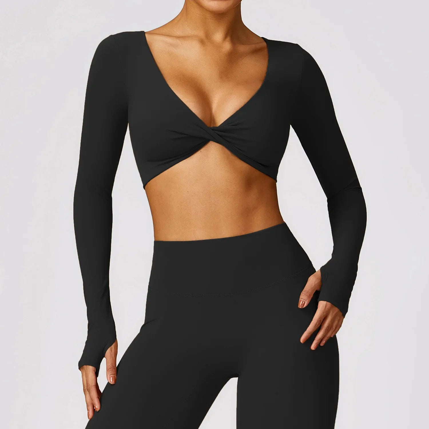Langærmet Kort Yogaskjorte | Activewear til Kvinder - Aukaz