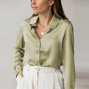 Elegant Silke Satin Bluse til Kvinder l Business & Aftentøj - Lanaez