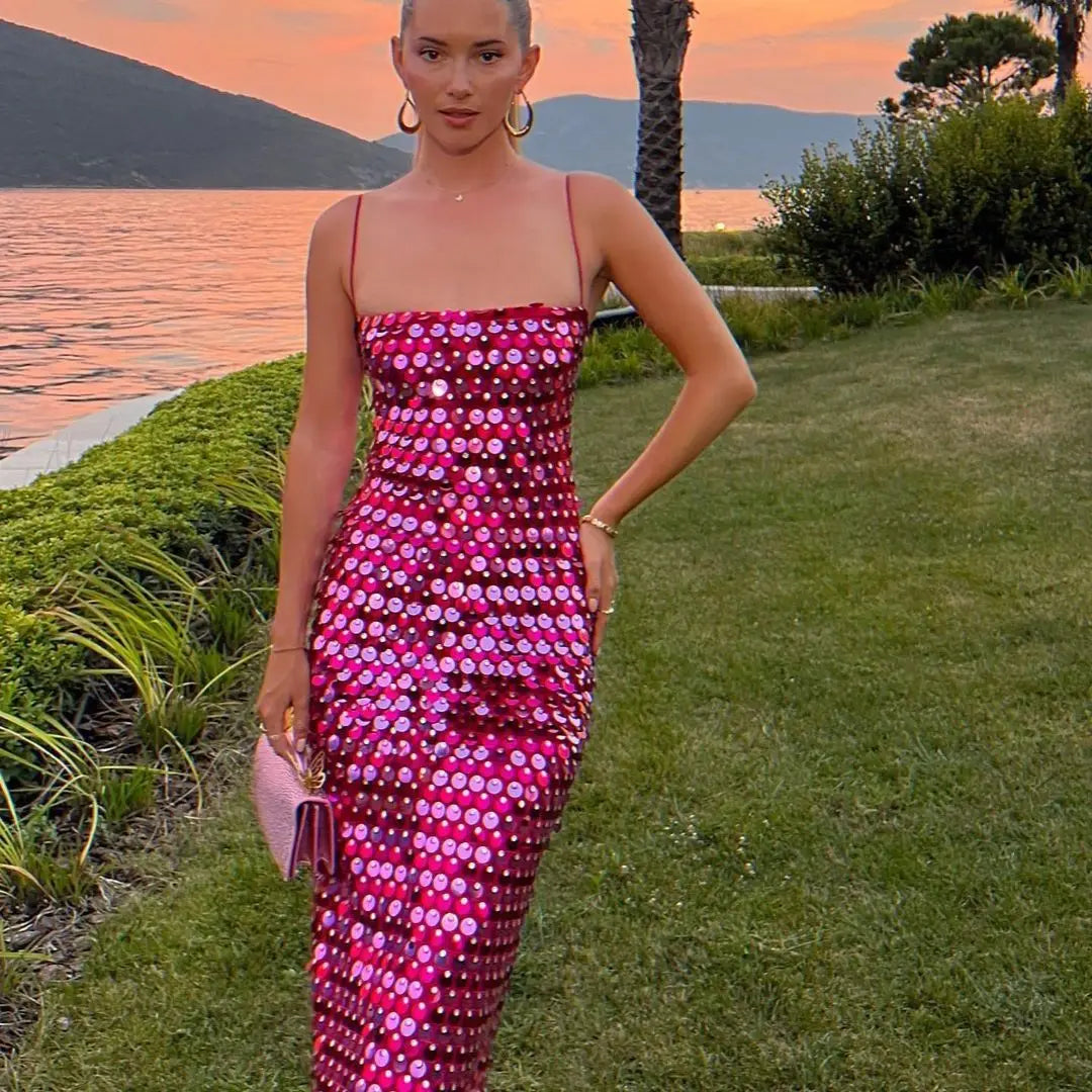 Lang pailletter festkjole til kvinder - Majken