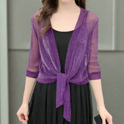 Kvinders sheer glitter cardigan halværmet snørebånd til nytårsaftener - Katherine