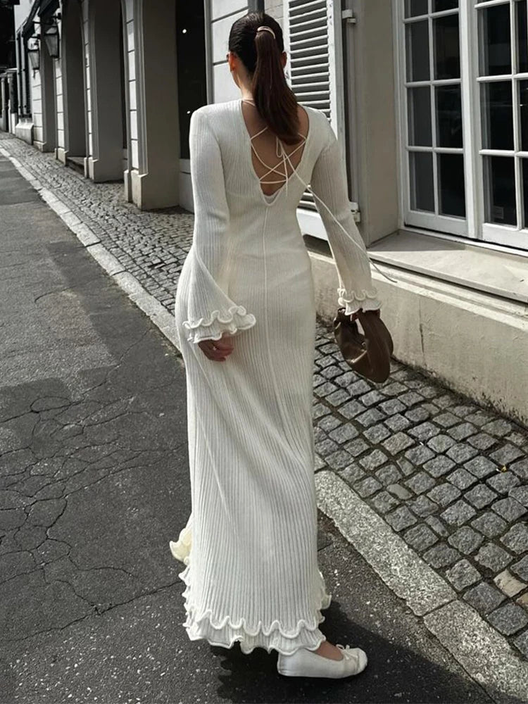Elegant Maxi Strikkjole uden Ryg til Kvinder - Ellenaz