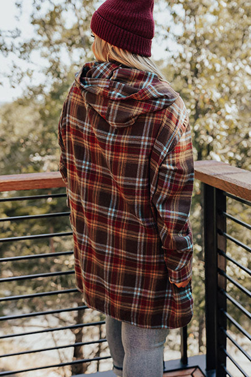 Ildrød plus size plaid kængurulomme hættetrøje med snøre - Mehva