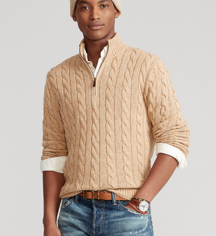 Stilfuld kabelstrikket sweater med V-udskæring og lynlås - Cameron