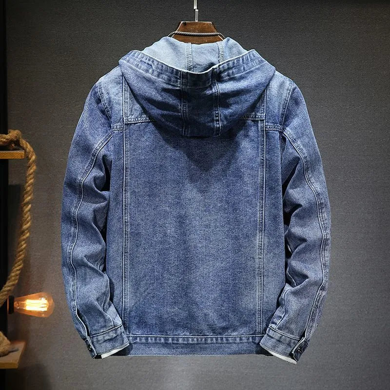 Denimjakke til mænd med hætte i vintagestil - Ezeil