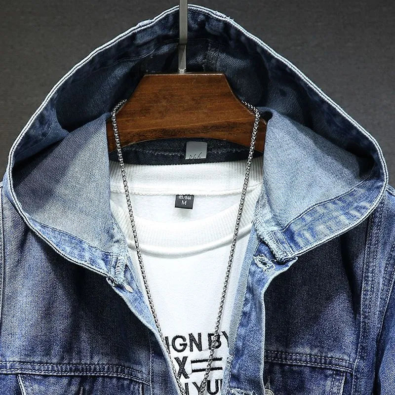 Denimjakke til mænd med hætte i vintagestil - Ezeil