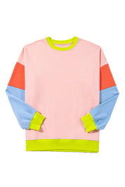 Lys pink plus size colorblock patchwork sweater med rund hals - Salma