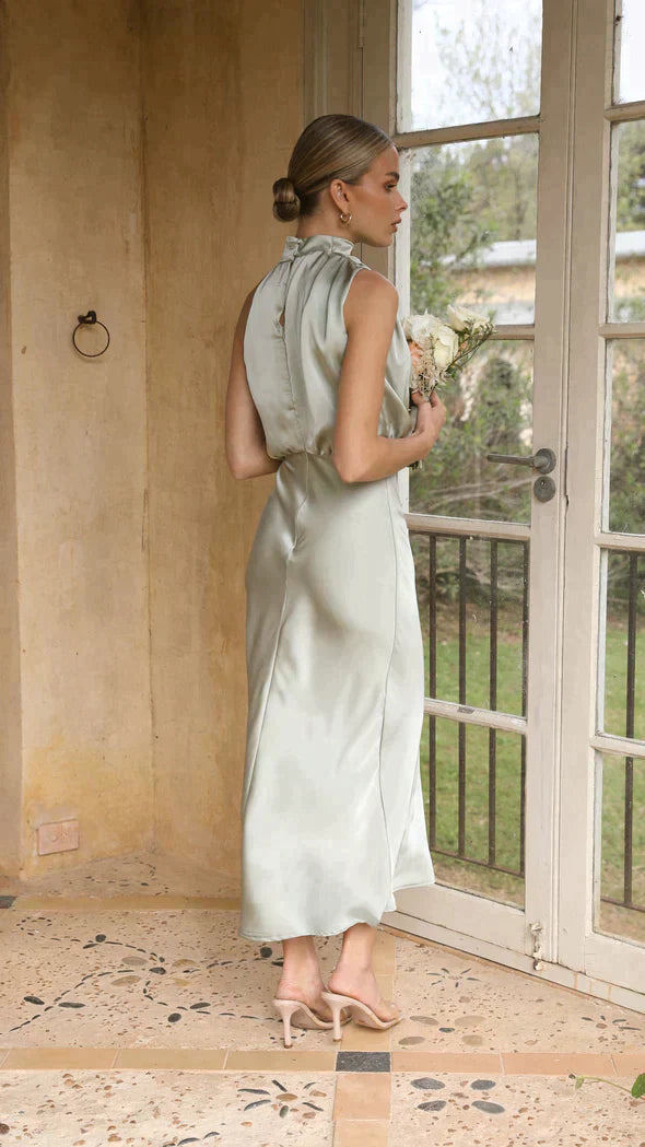 Halter Satin Brudepige Lang Bryllupskjole til Kvinder - Aldaina