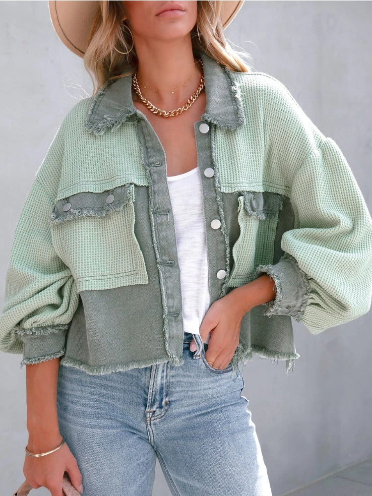 Eloy | Distressed patchwork-jakke med klokkeærmer