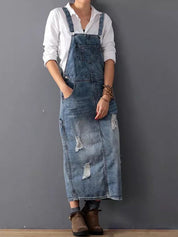 Stilfuld Streetwear-Overallskjole i Nødlidende Denim - Corbbi