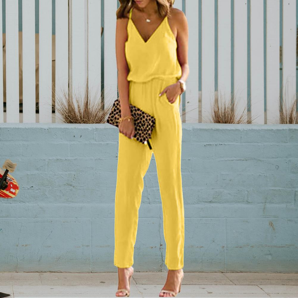 Sheyla - Sommer-jumpsuit uden ærmer med V-udskæring