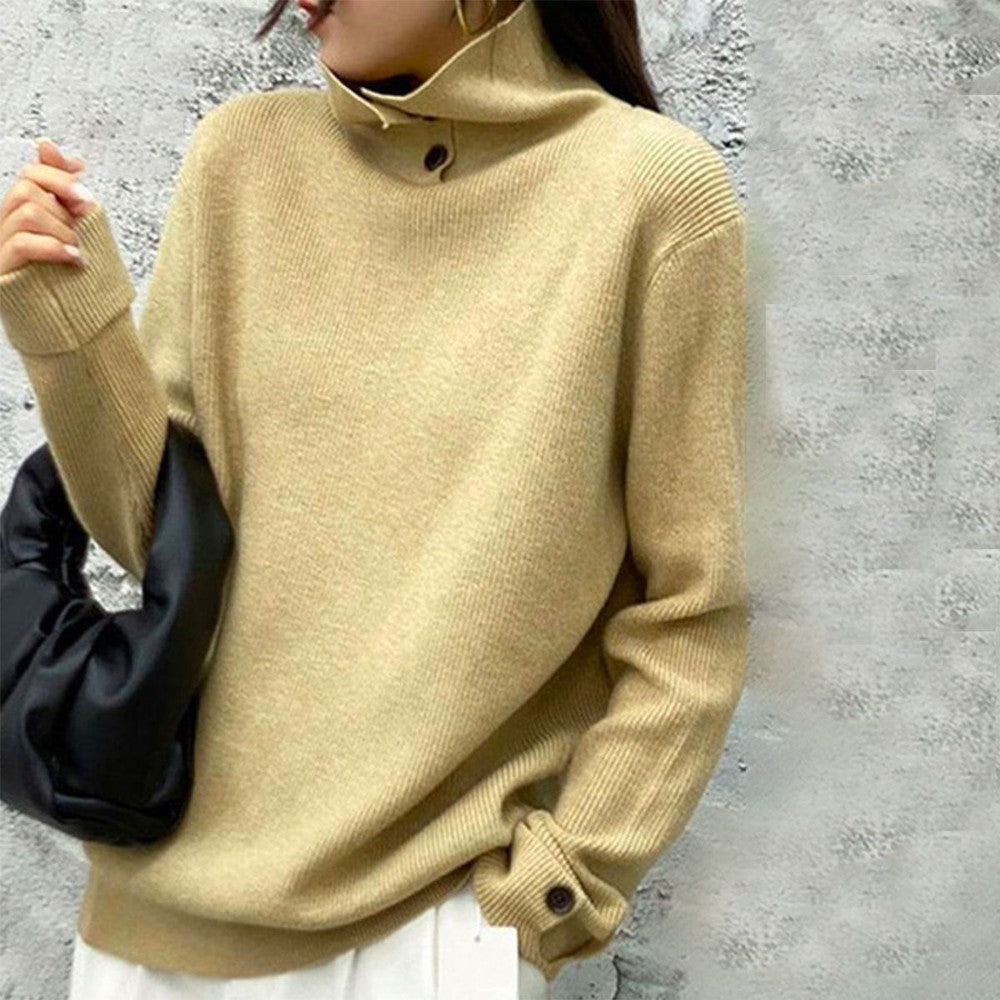 Beige langærmet ensfarvet sweater - Giulia