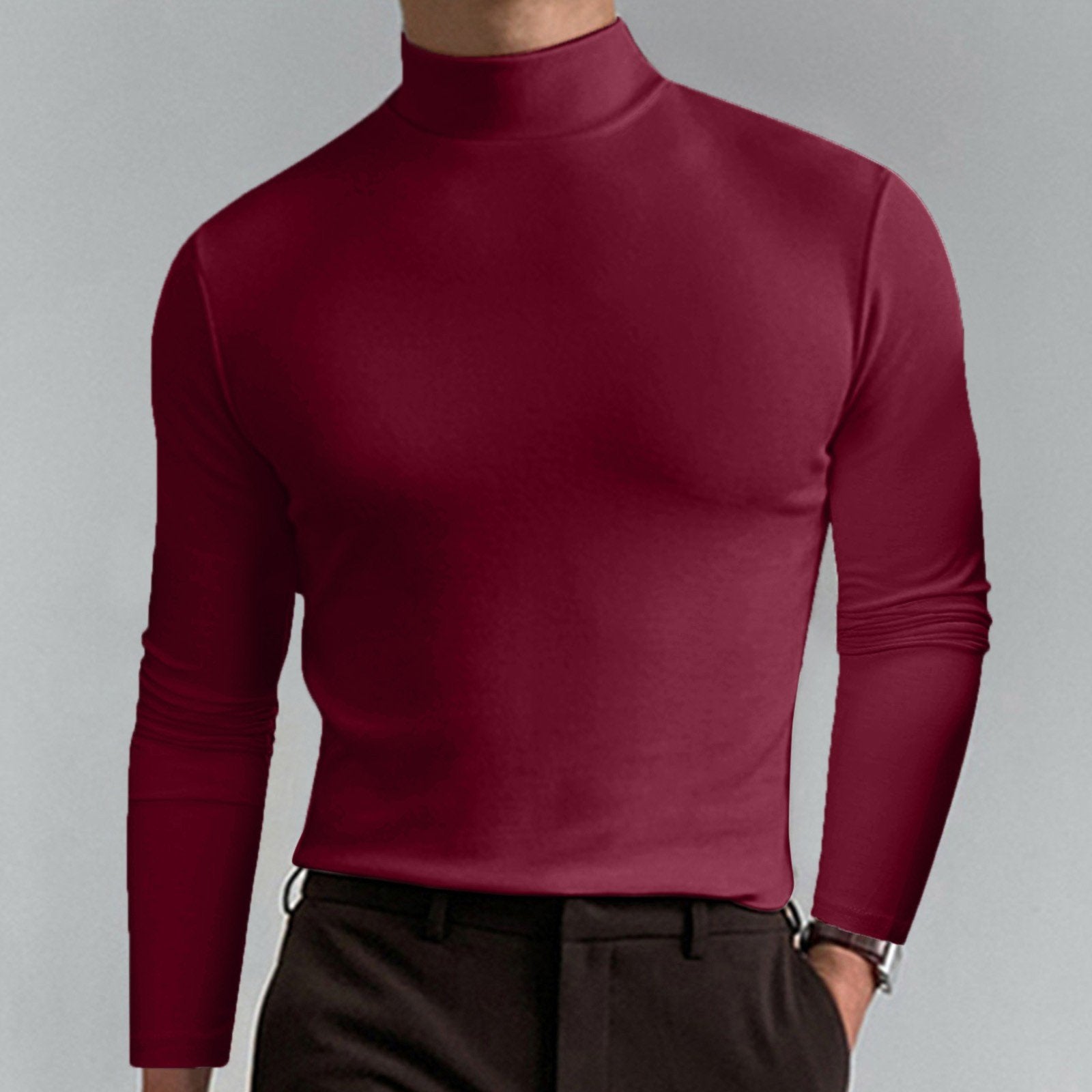 Langærmet fit herre-t-shirt med opretstående krave - Fritjof
