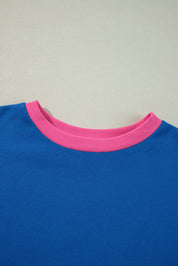 Himmelblå color block kant ballonærmer plus size sweater - Sazasa