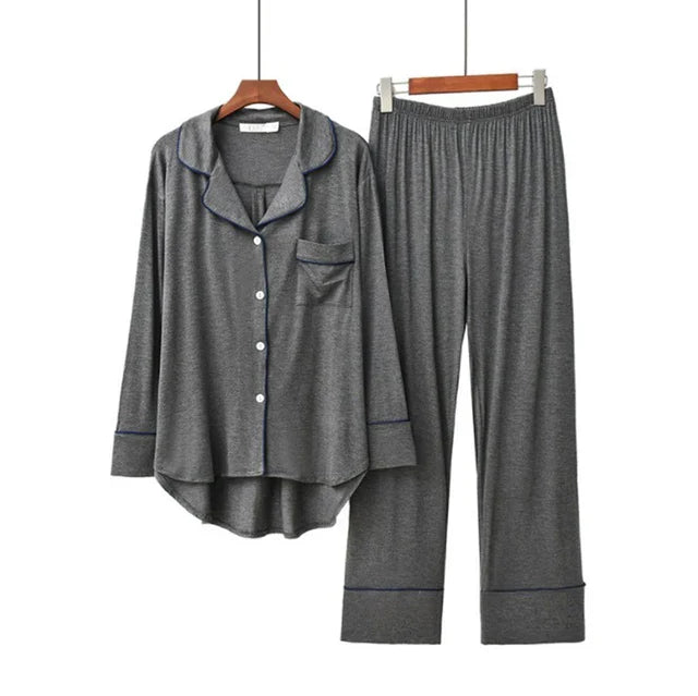 Ensfarvet modal loose fit åndbart pyjamassæt - Ladie