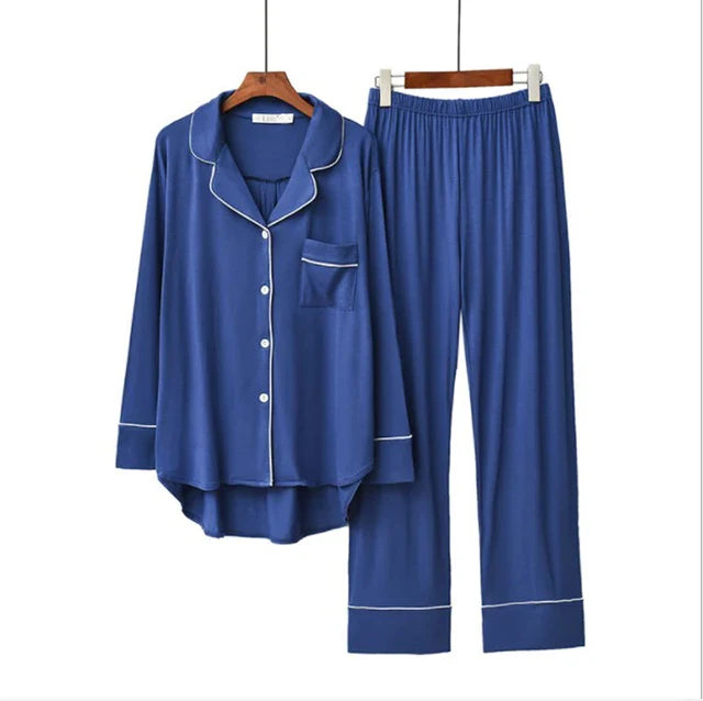Ensfarvet modal loose fit åndbart pyjamassæt - Ladie