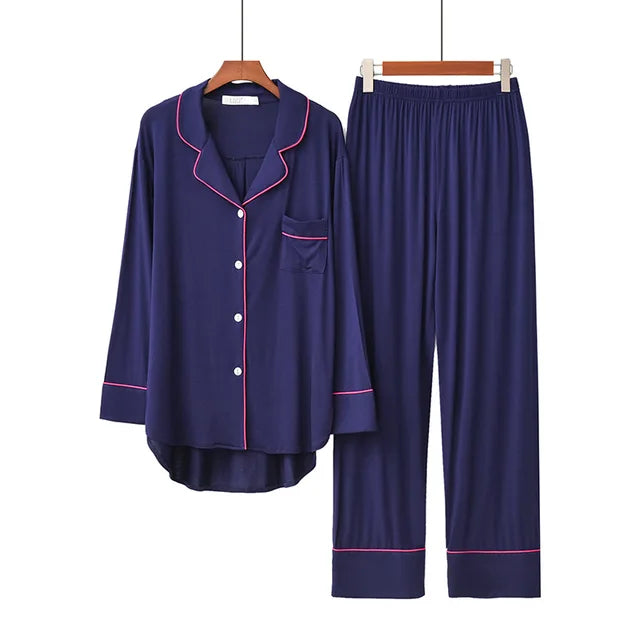 Ensfarvet modal loose fit åndbart pyjamassæt - Ladie