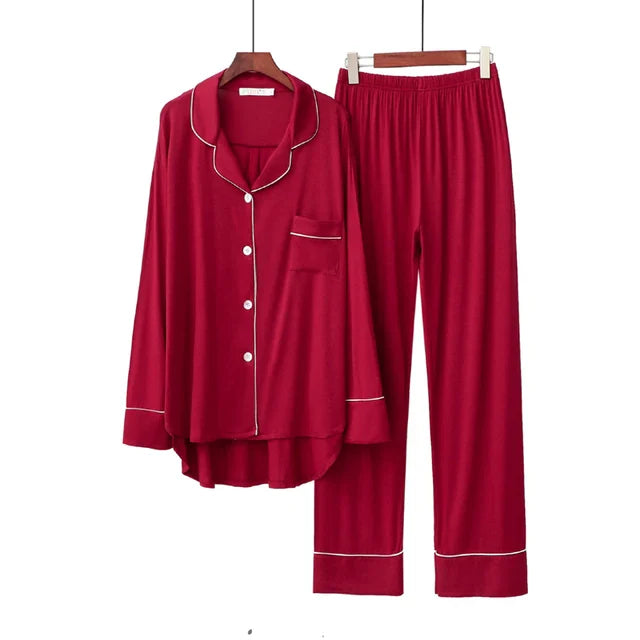 Ensfarvet modal loose fit åndbart pyjamassæt - Ladie