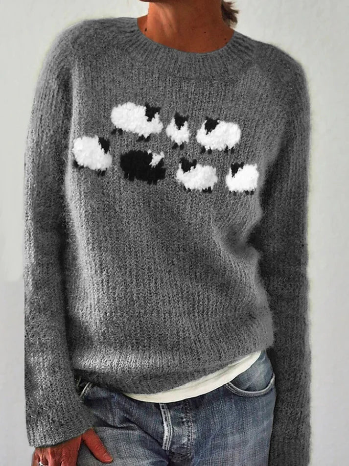 Grøn sweater med lange ærmer og print - Shani
