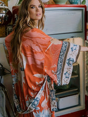 Kimono Inspireret Stilfuldt Strandkast med Tryk | Forårskollektion til Kvinder - Treesha