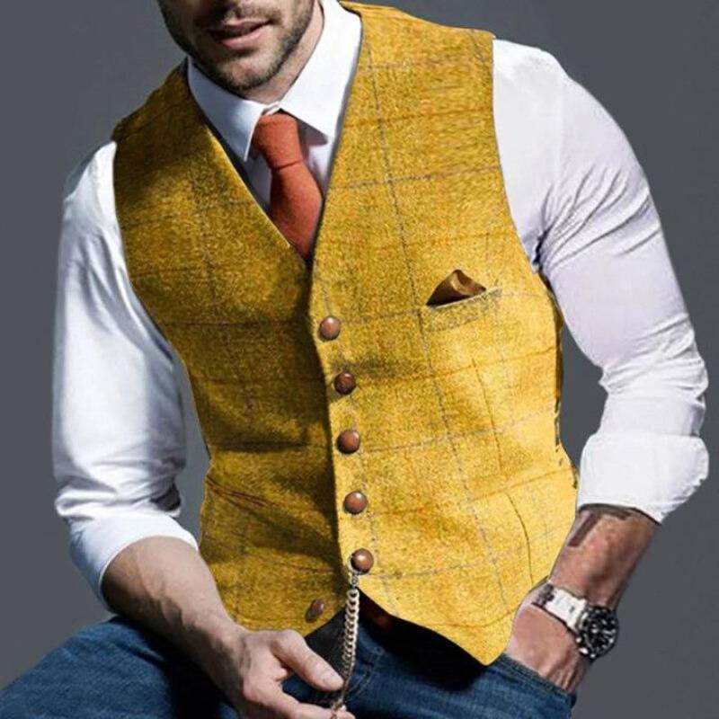 Zander – Jakkesætsvest med udskæring Plaid Wool Herringbone