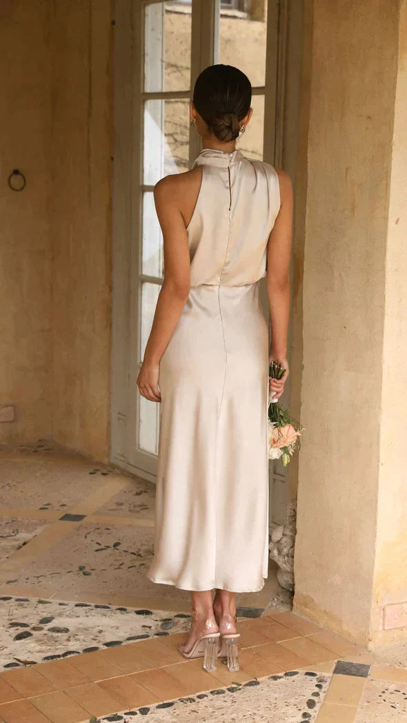 Halter Satin Brudepige Lang Bryllupskjole til Kvinder - Aldaina