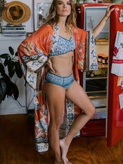 Kimono Inspireret Stilfuldt Strandkast med Tryk | Forårskollektion til Kvinder - Treesha
