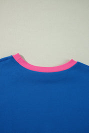 Himmelblå color block kant ballonærmer plus size sweater - Sazasa