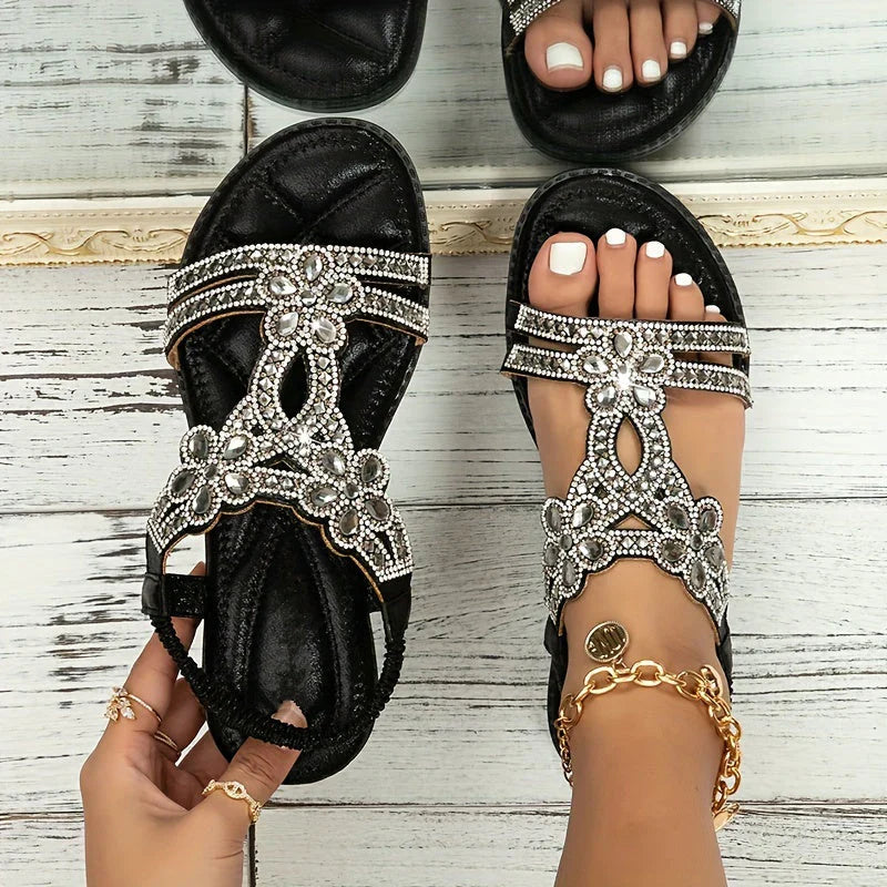 Boheme-Stil Rhinestone Sandaler med Flad Sål - Arlasa
