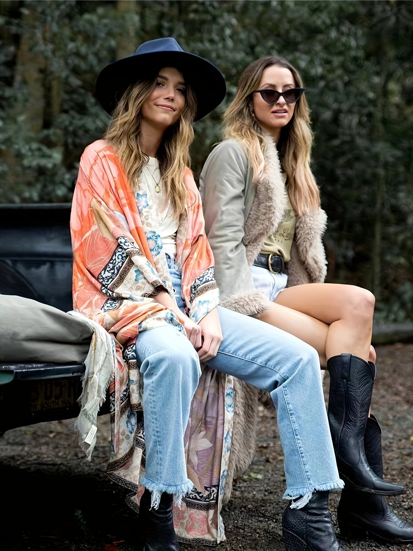 Kimono Inspireret Stilfuldt Strandkast med Tryk | Forårskollektion til Kvinder - Treesha