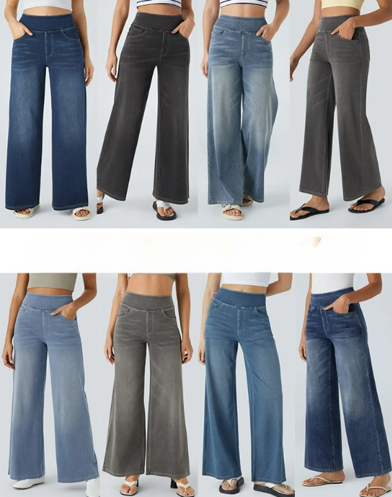 Højtaljede Jeans med Brede Ben og Strække til Kvinder - Otana
