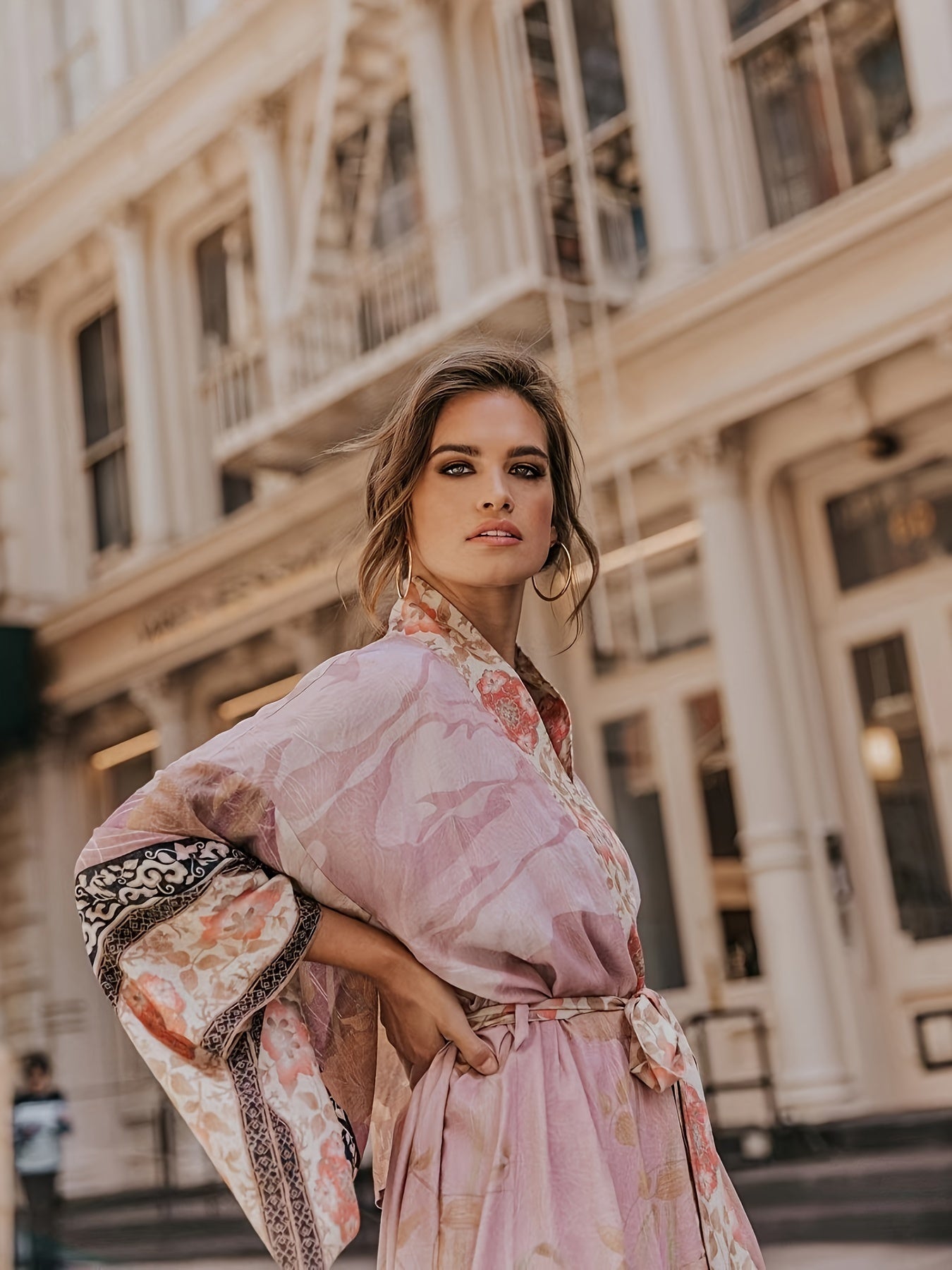 Kimono Inspireret Stilfuldt Strandkast med Tryk | Forårskollektion til Kvinder - Treesha